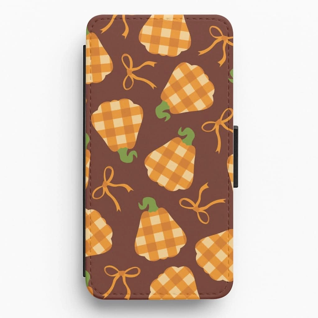 Tartan Pumpkins And Bows Pattern Flip / Wallet Phone Case high quality build Elegant Build Texture