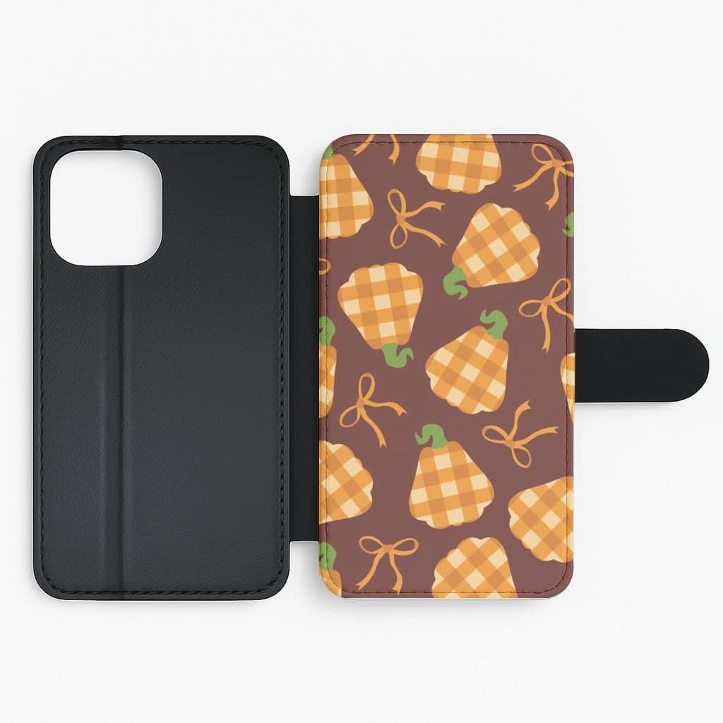 Rugged Protection everyday elegance Tartan Pumpkins And Bows Pattern Flip / Wallet Phone Case