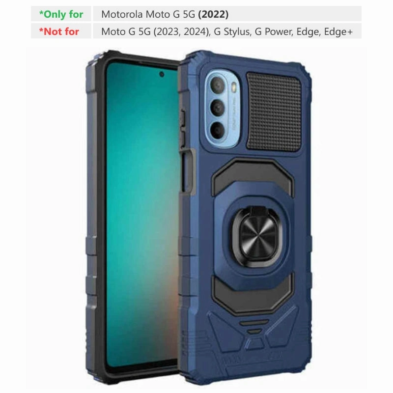 Rugged Detail Layer Motorola Moto G 5G (2022) Armor Magnetic Case with Ring & Magnetic Mount