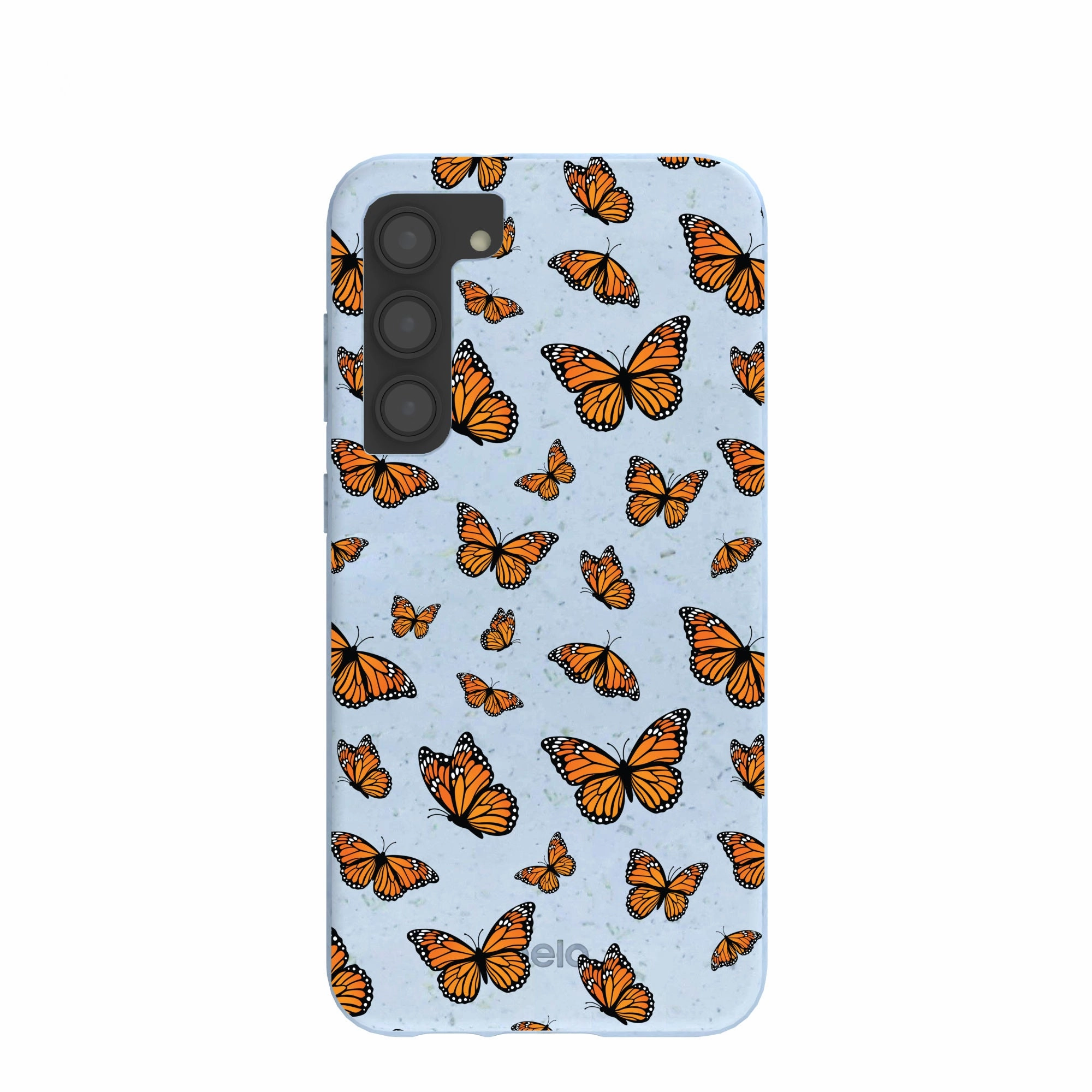 Powder Blue Monarchs in flight Samsung Galaxy S23 (Plus) Case Stylish Detailing Smooth Edge Design