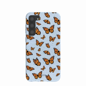 Powder Blue Monarchs in flight Samsung Galaxy S23 (Plus) Case Stylish Detailing Smooth Edge Design