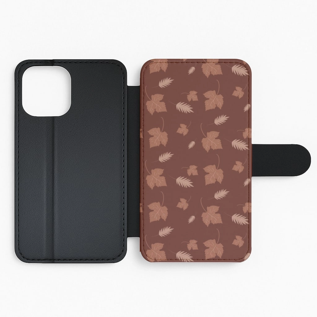 Polished Edge Screen Bumper Autumn Leaf Patterns Flip / Wallet Phone Case