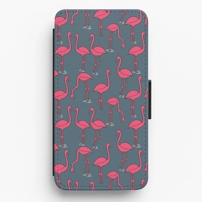 Basic Pink Flamingo Pattern Flip Wallet Phone Case Travel Ready Stylish Texture