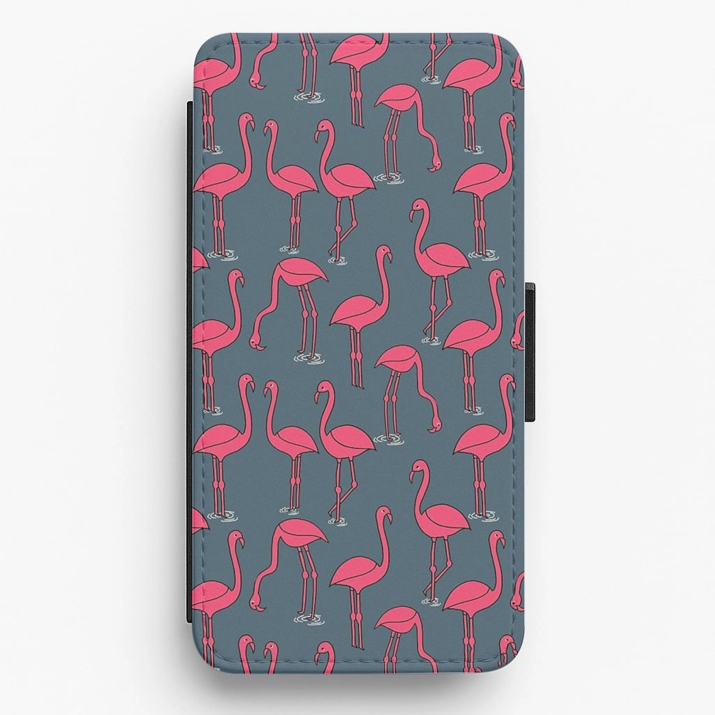 Basic Pink Flamingo Pattern Flip Wallet Phone Case Travel Ready Stylish Texture