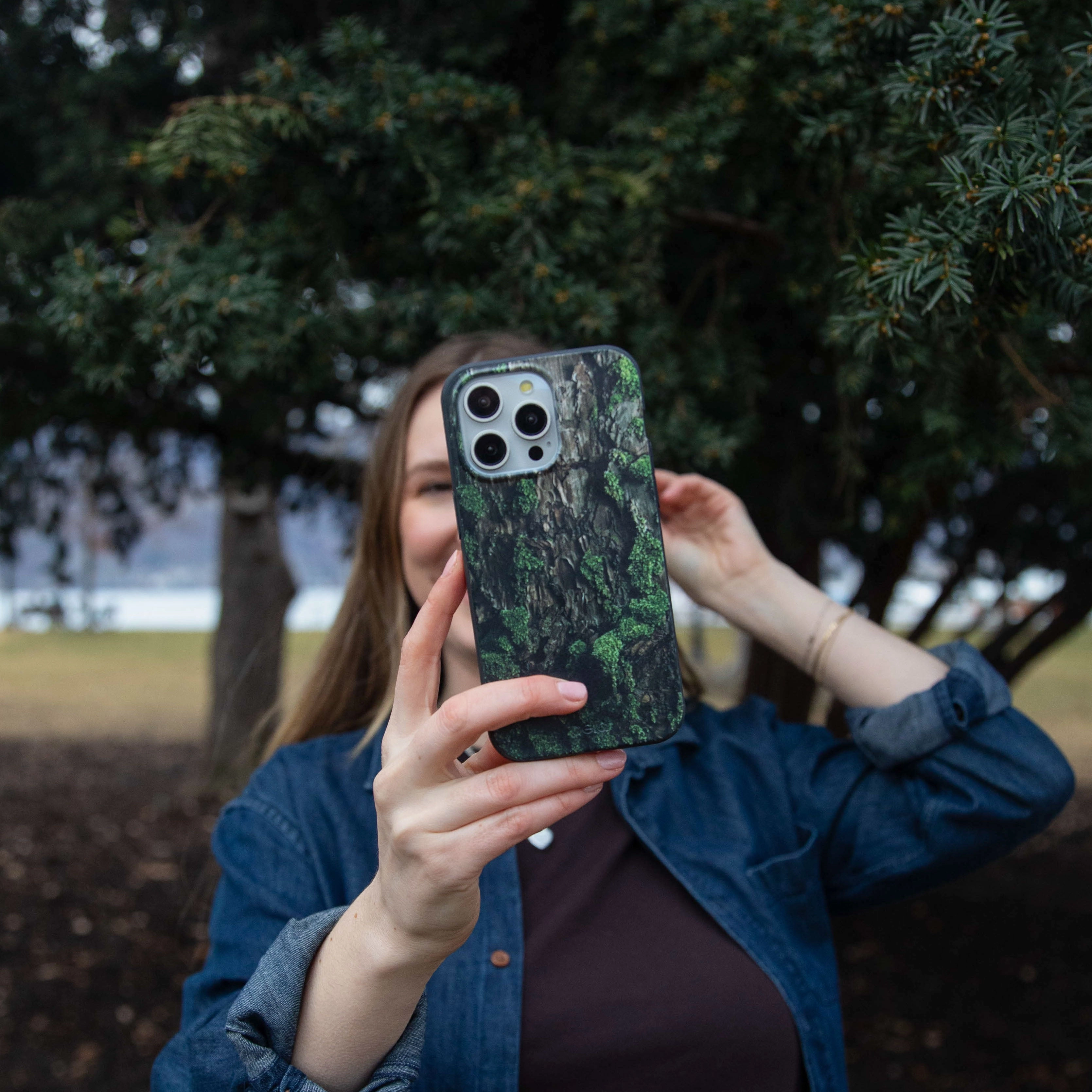 Durable Protection Layer Pocket Friendly Black Tree Bark iPhone 17 Pro Max Case