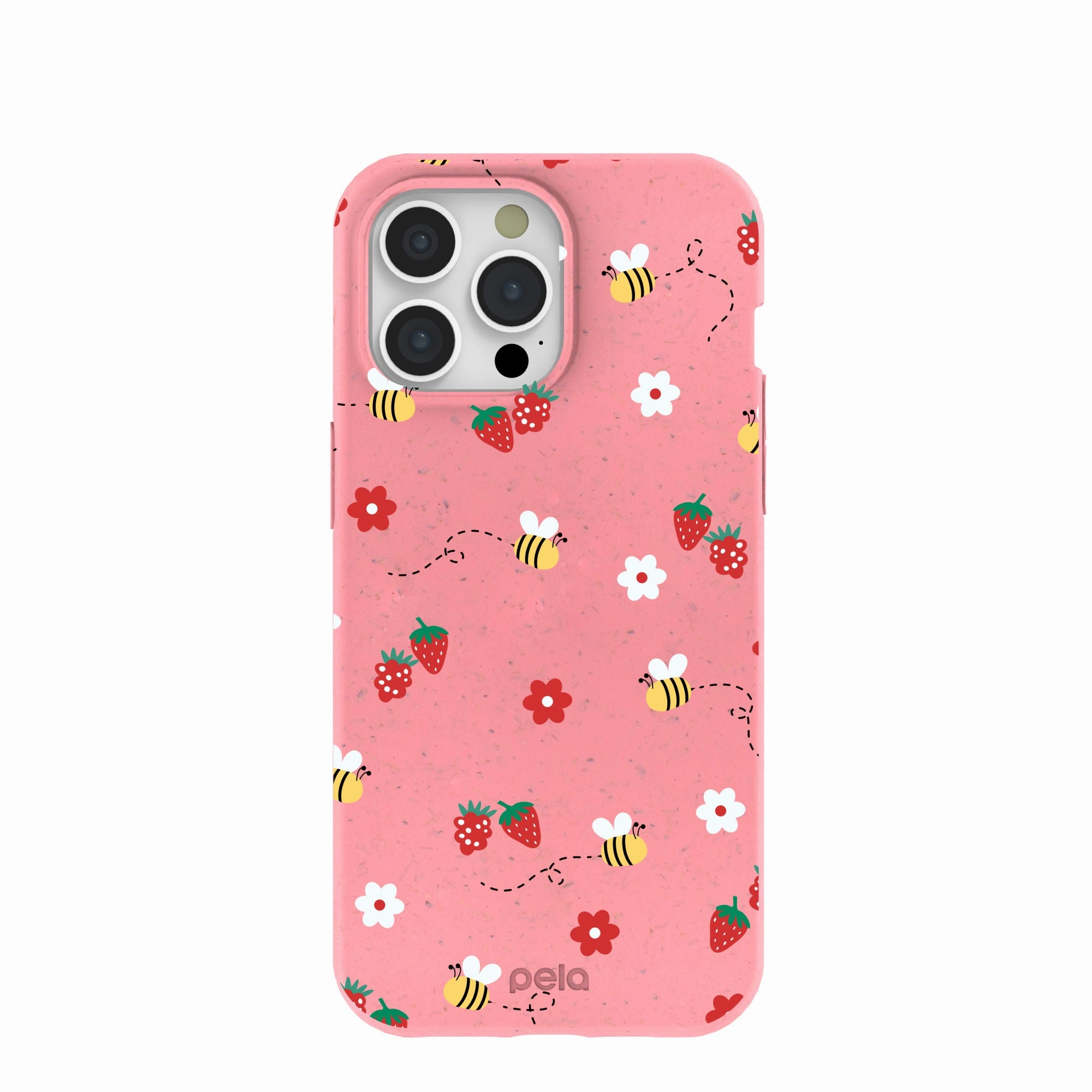 Bubblegum Pink Bees n Berries iPhone 15 Pro Max Case Flexible Edge Texture