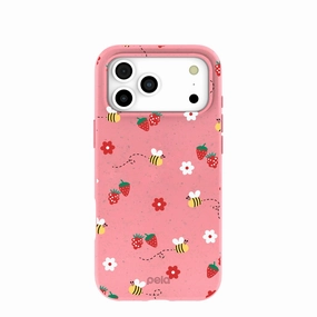 Comfort Padding Unique Texture Bubblegum Pink Bees n Berries iPhone 17 Pro Max Case