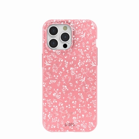 Bubblegum Pink Dreamy Meadow iPhone 15 Pro Max Case Strong Surface Compact Shape