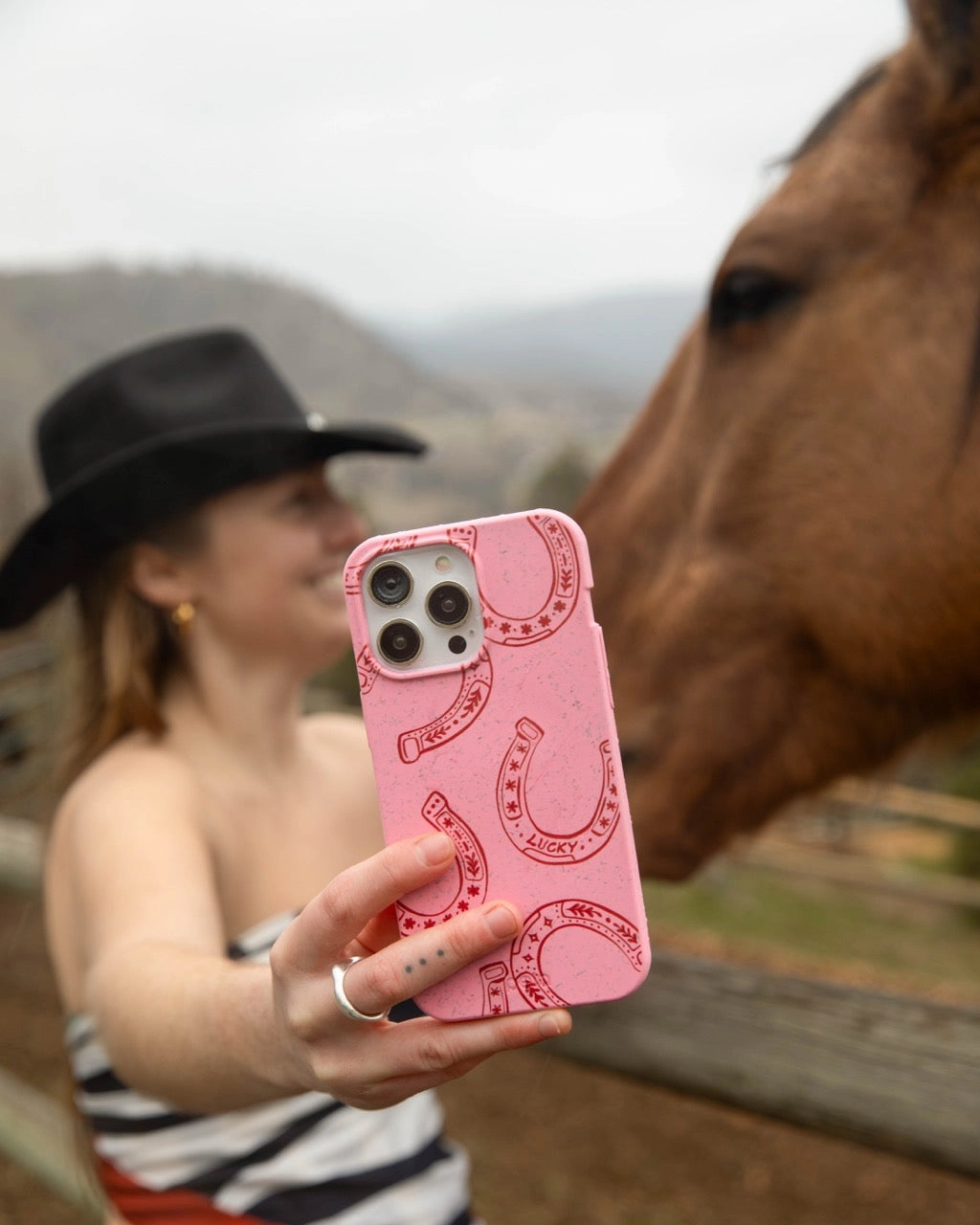 Dual Layer Minimal Surface Bubblegum Pink Lucky Horseshoe iPhone 17 Pro Max Case
