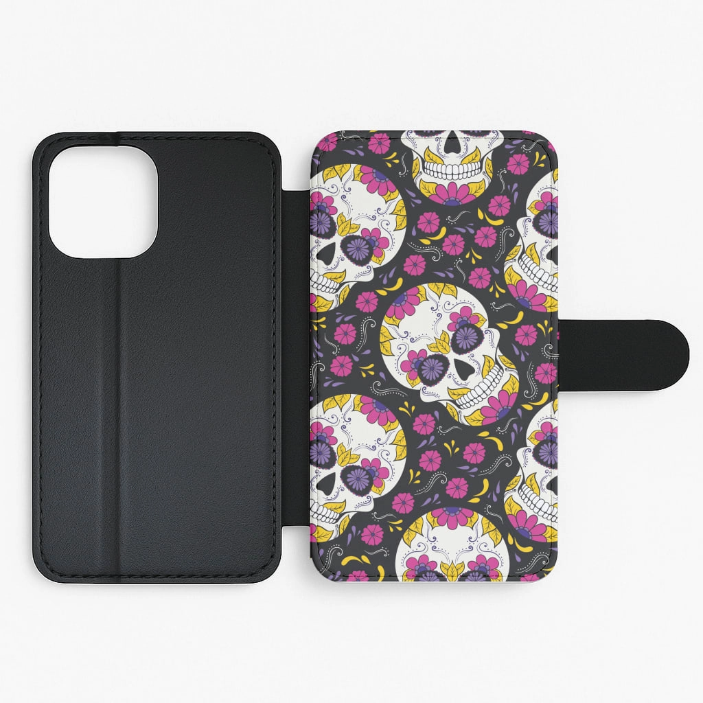 Calavera Pattern - Halloween Flip / Wallet Phone Case Minimal Texture Rugged Design