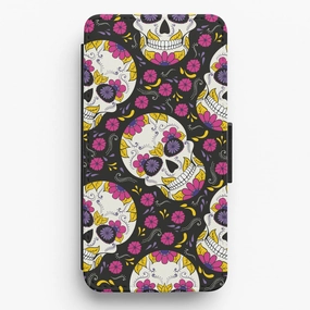 Calavera Pattern - Halloween Flip / Wallet Phone Case Comfort Design