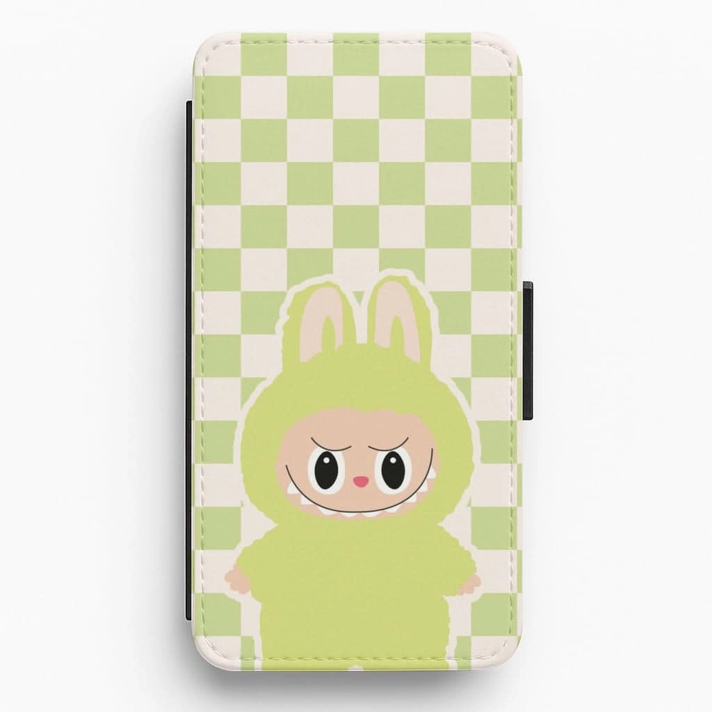 Checkered Cute Green Monster  Flip / Wallet Phone Case Lightweight Frame Light Form