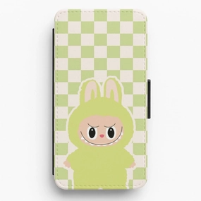 Checkered Cute Green Monster  Flip / Wallet Phone Case Lightweight Frame Light Form