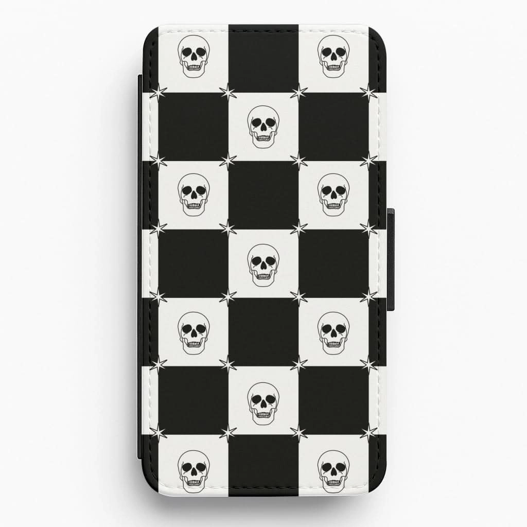 Checkered Skulls Pattern Flip / Wallet Phone Case Flexible Feel