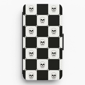 Checkered Skulls Pattern Flip / Wallet Phone Case Flexible Feel