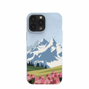 Powder Blue Mountains and Blooms iPhone 13 Pro Max Case Durable Surface Design