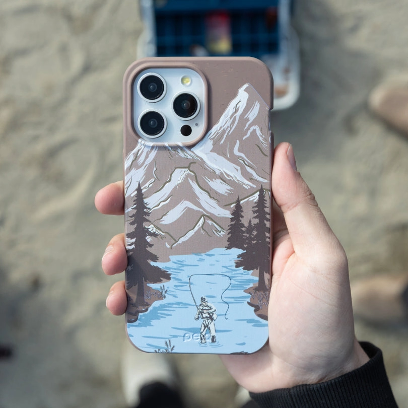 Hybrid Build Texture Chocolate Brown Gone Fishing iPhone 17 Pro Max Case