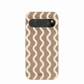 Futuristic style Modern Pattern Layer Chocolate Brown Latte Waves Google Pixel 9/9 Pro Case