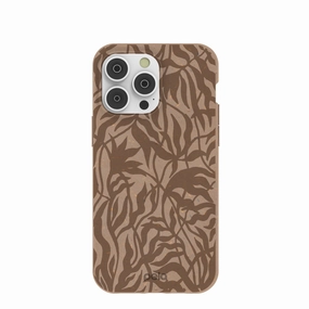 Chocolate Brown Rustic Leaves iPhone 14 Pro Max Case Edge Reinforced Soft Interior