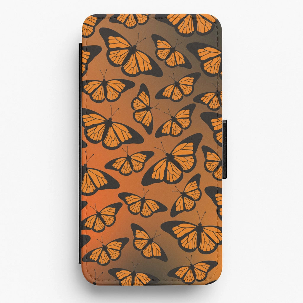 Orange Gradient Butterfly - Butterfly Patterns Flip / Wallet Phone Case Textured Detail Handy Use