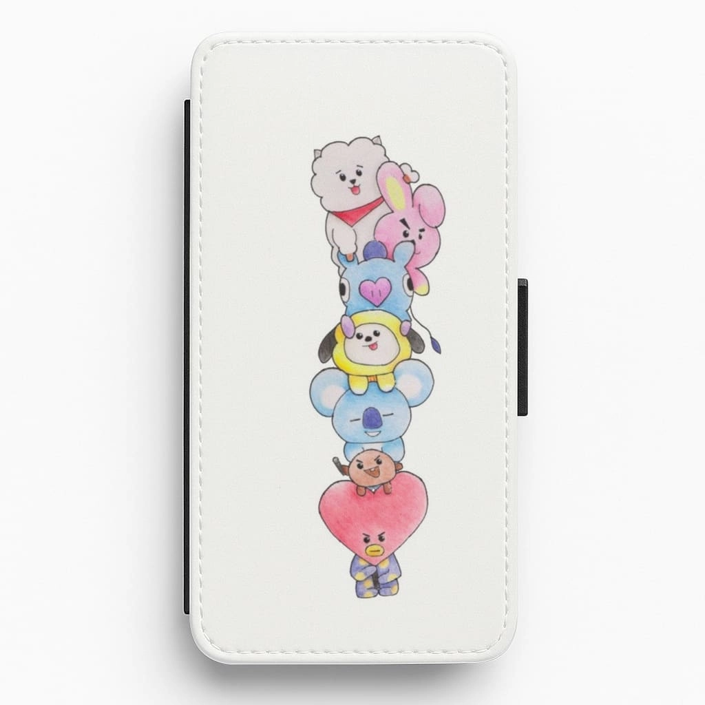 Red BT21 - RJ, Mang, Koya, Chimmy, Cooky, Shooky, Tata - K Pop Flip Wallet Phone Case Smooth Shape Affordable option