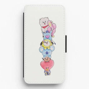 Red BT21 - RJ, Mang, Koya, Chimmy, Cooky, Shooky, Tata - K Pop Flip Wallet Phone Case Smooth Shape Affordable option