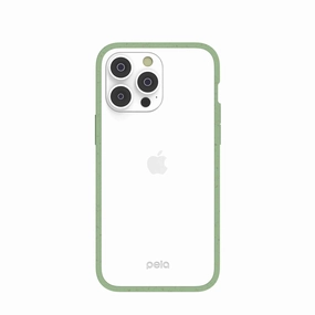 Clear iPhone 14 Pro Max Case with Sage Green Ridge Fashion Detail