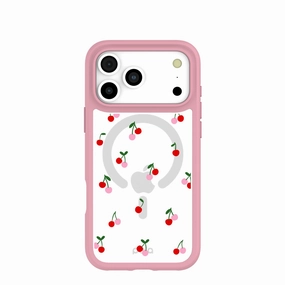 Clear Little Cherries iPhone 17 Pro Max Case With Petal Pink Ridge (MagSafe included) Stylish Detail