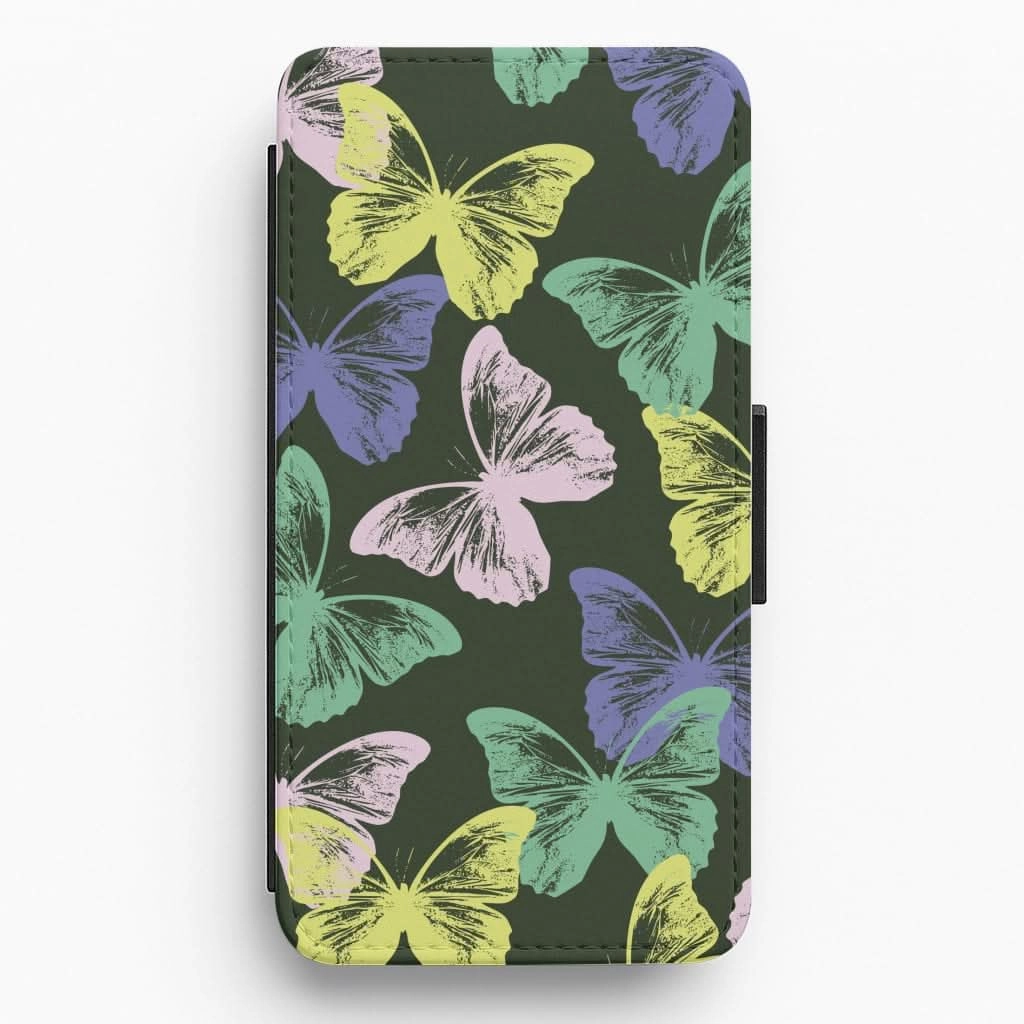 Colourful Butterfly Stamps Pattern Flip / Wallet Phone Case Gloss Layer Finish