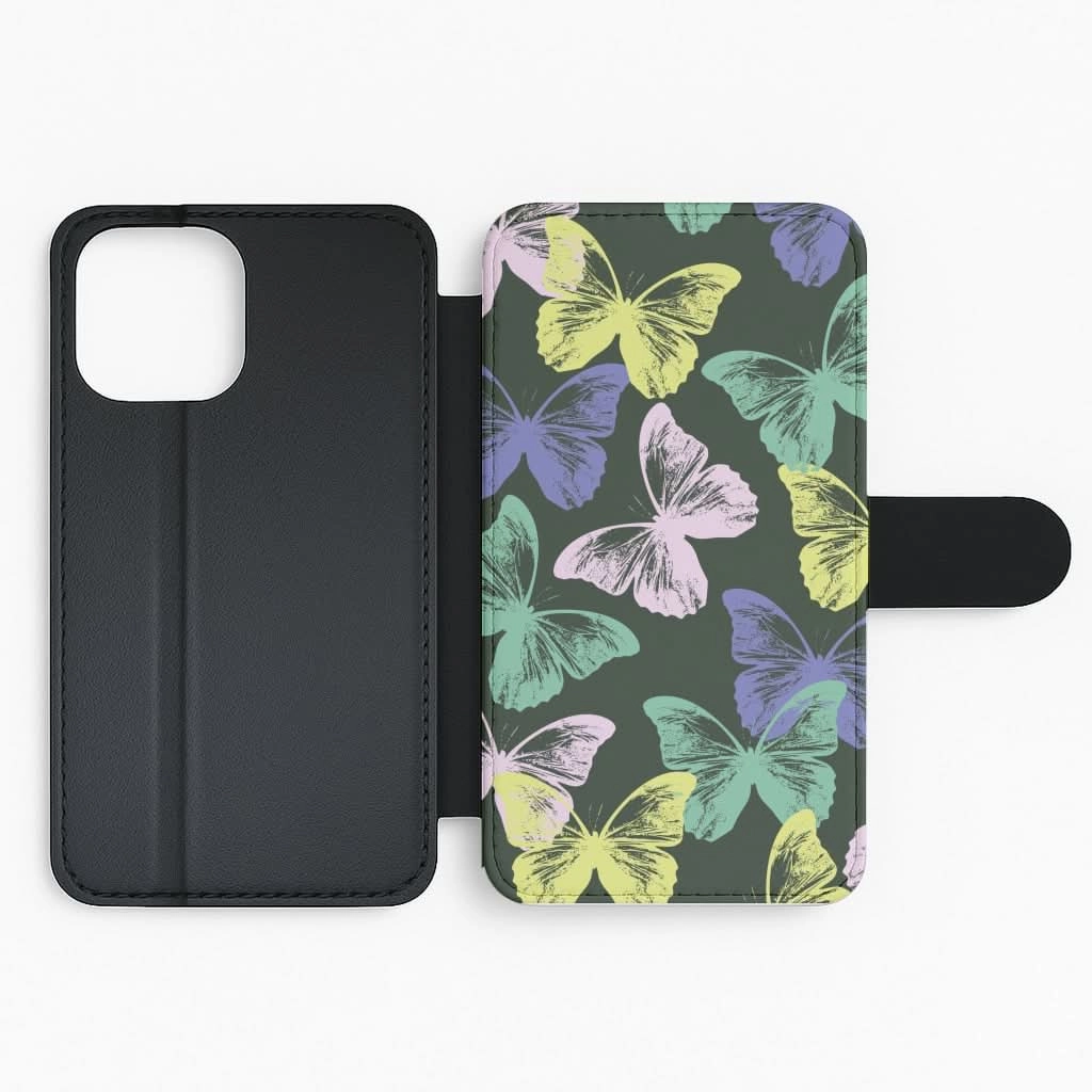 Comfort Shield Texture Colourful Butterfly Stamps Pattern Flip / Wallet Phone Case