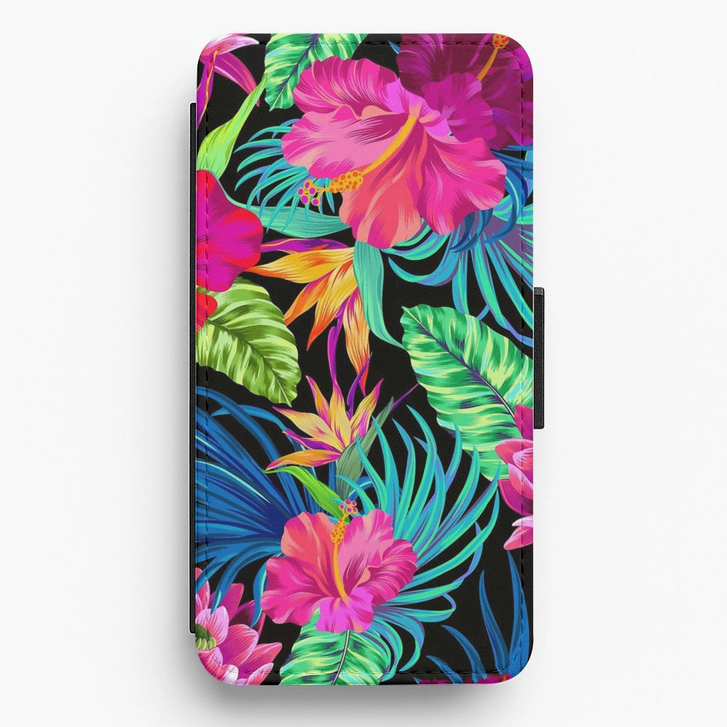 Colourful Hibiscus Pattern Flip Wallet Phone Case Premium Touch