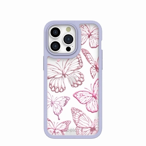 Minimal Pattern Wireless Compatible Clear Butterfly Effect iPhone 15 Pro Max Case With Lavender Ridge