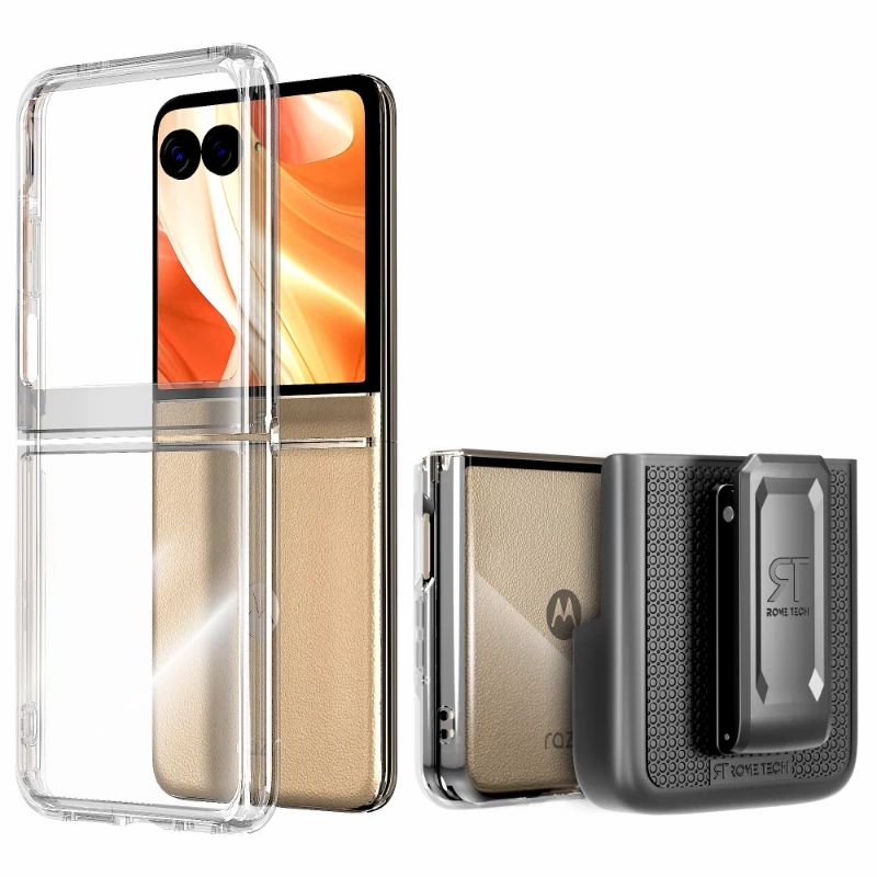 Motorola Razr (2024) / Razr 50 Hybrid Shockproof Clear Slim Acrylic Case Cover Flexible Hinge Rib Modern Accent