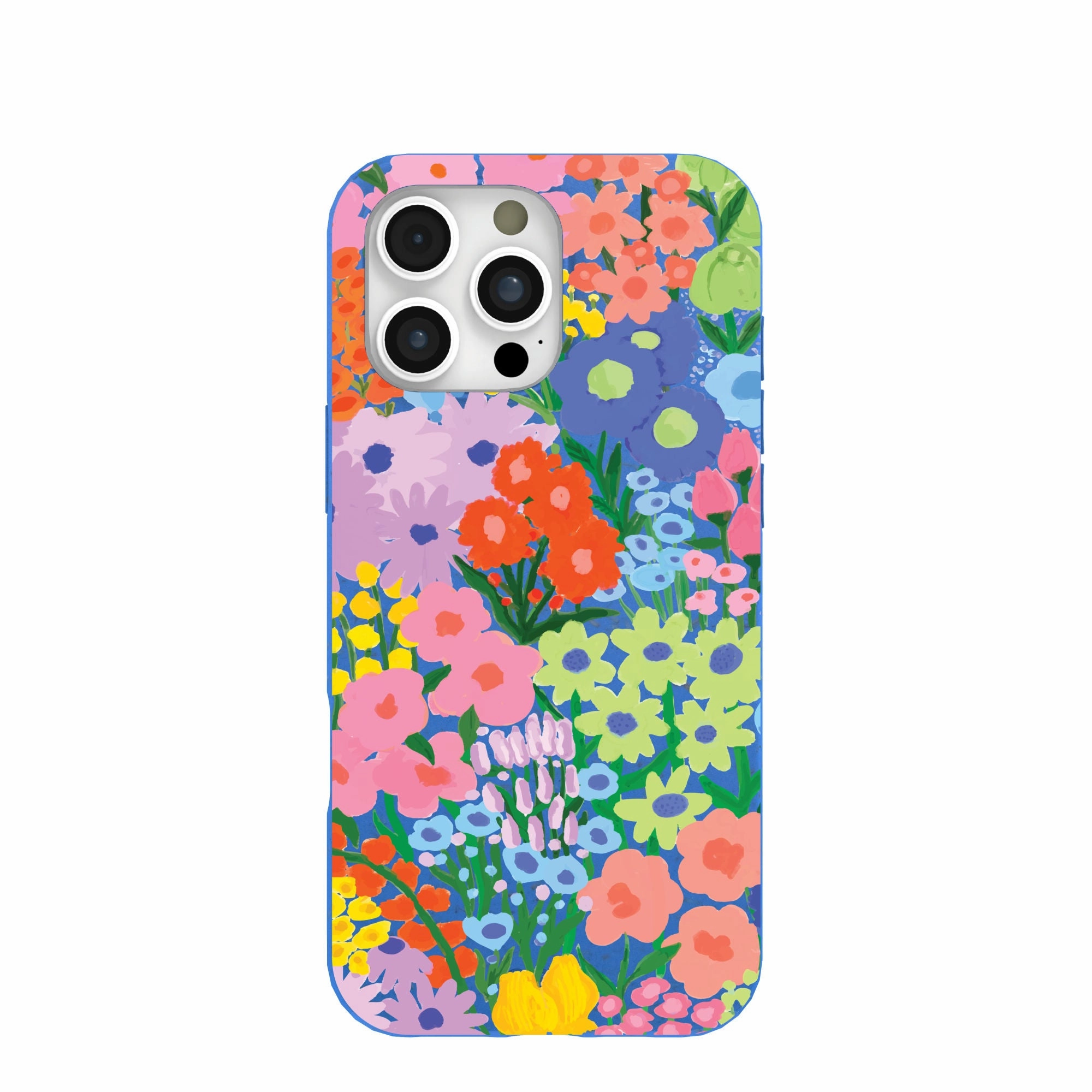 Soft Shape Electric Blue Painted Garden iPhone 16 Pro Max Case