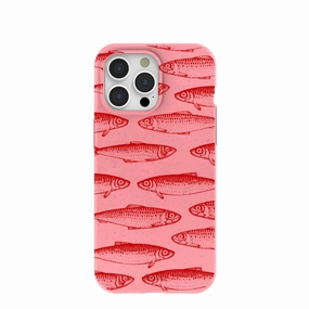 Bubblegum Pink Sardine Stream iPhone 15 Pro Max Case Raised Edges Clear Texture