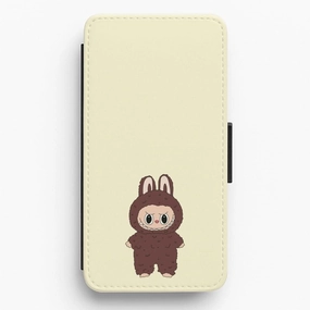 Cute Brown Monster Flip / Wallet Phone Case Carbon Fiber Matte Look Finish
