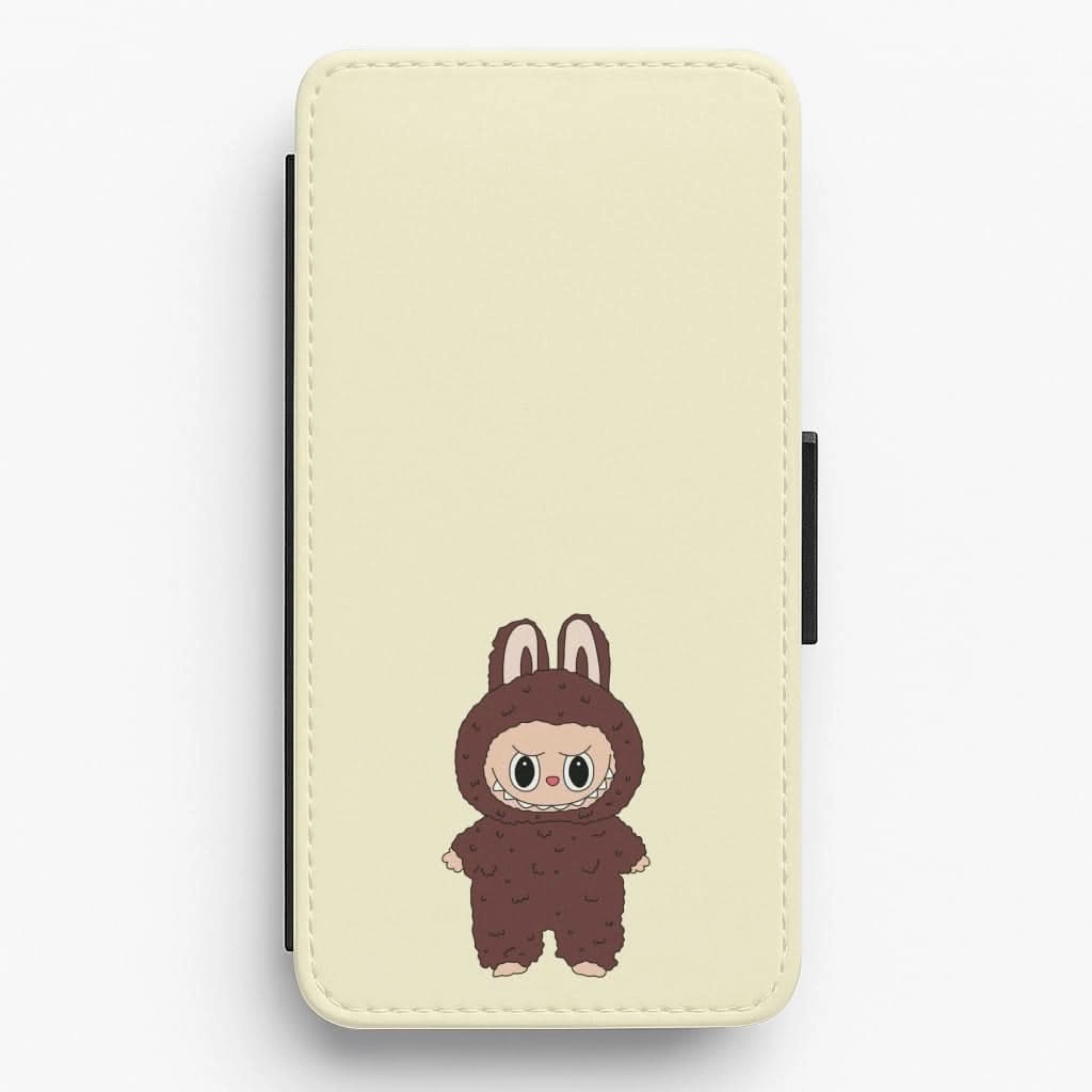 Cute Brown Monster Flip / Wallet Phone Case Carbon Fiber Matte Look Finish