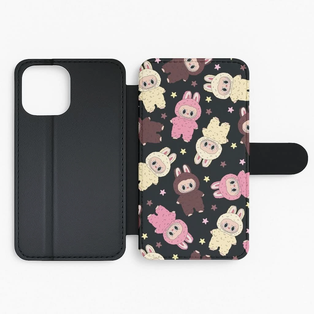 Cute Monsters And Stars Pattern Flip / Wallet Phone Case Slim Protection Matte Texture