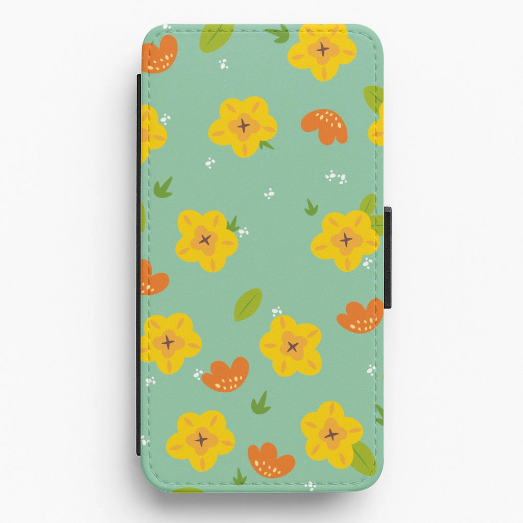 Durable Material Slim Texture Yellow And Orange Pattern - Floral Flip / Wallet Phone Case