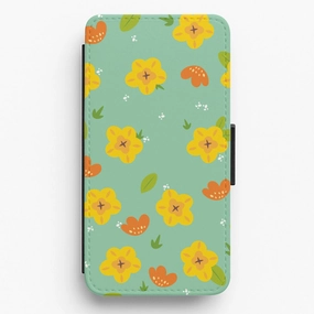 Durable Material Slim Texture Yellow And Orange Pattern - Floral Flip / Wallet Phone Case