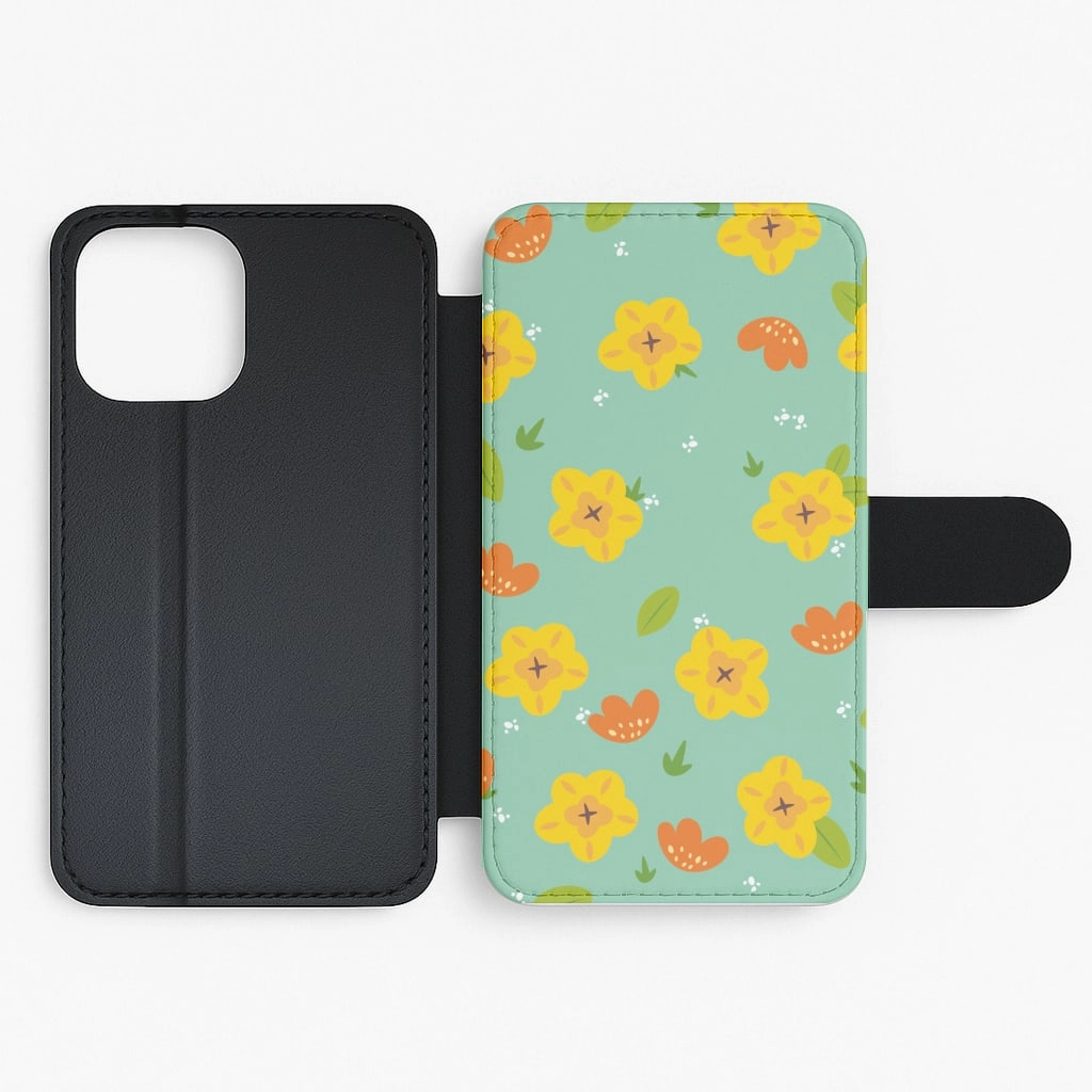 Yellow And Orange Pattern - Floral Flip / Wallet Phone Case Vivid Detail Creative Style