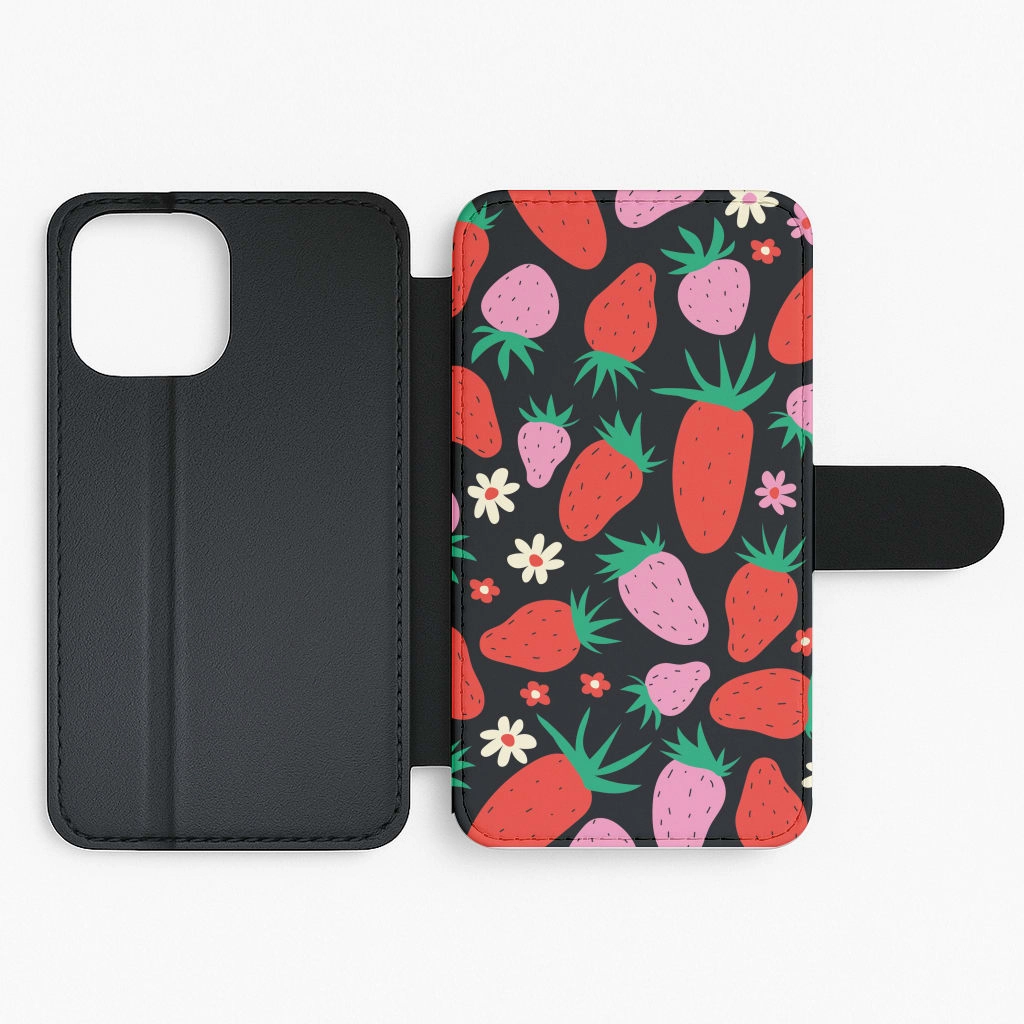 Colorful Finish Abstract Strawberries Pattern Flip / Wallet Phone Case