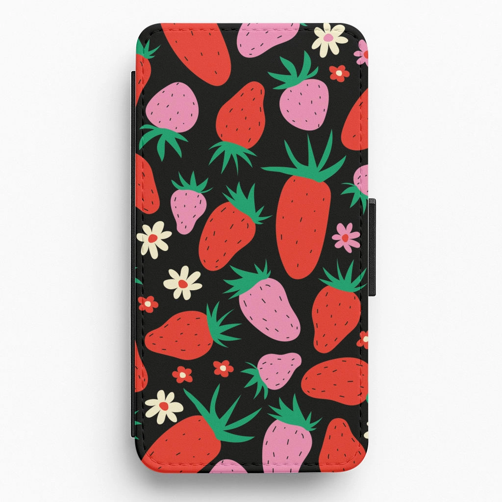 Modern Aesthetic Grip Texture Abstract Strawberries Pattern Flip / Wallet Phone Case
