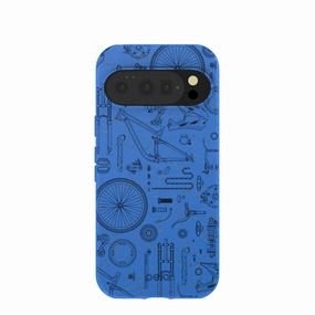 Electric Blue Changing Gears Google Pixel 10/10 Pro Case Textured Surface Durable Pattern