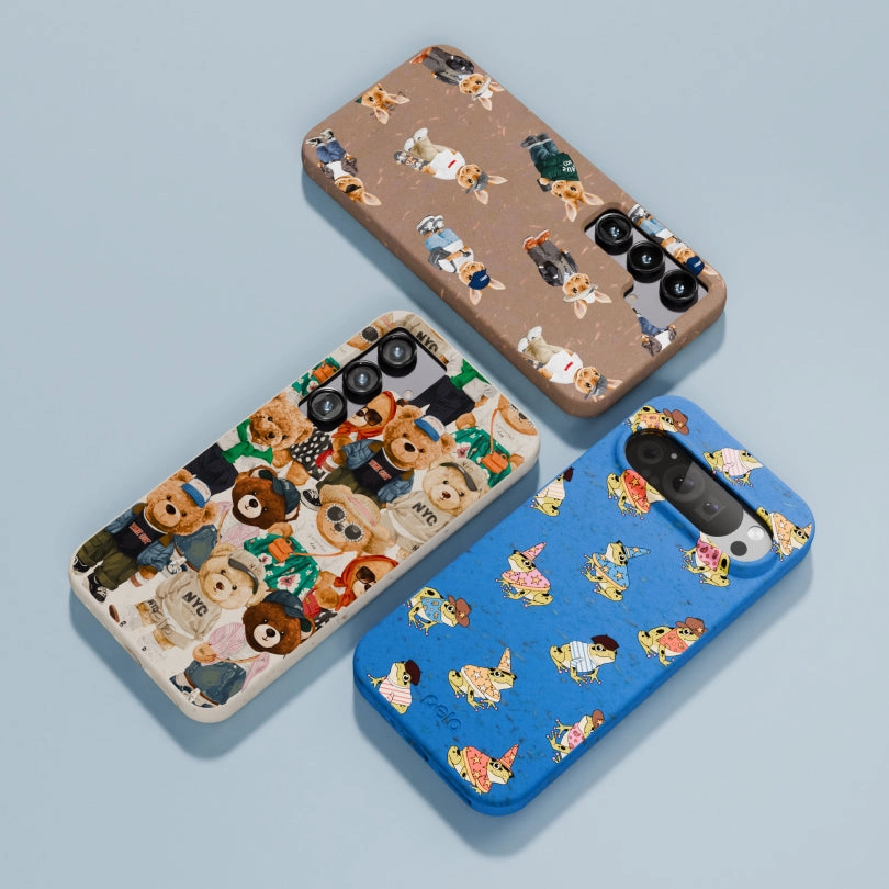 Electric Blue Fancy Frogs iPhone 17 Pro Max Case Resistant Layer Matte Pattern Layer