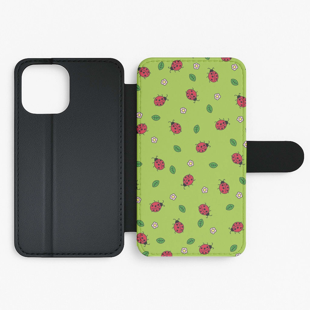Unique Texture Ladybugs And Flowers - Spring Patterns Flip / Wallet Phone Case