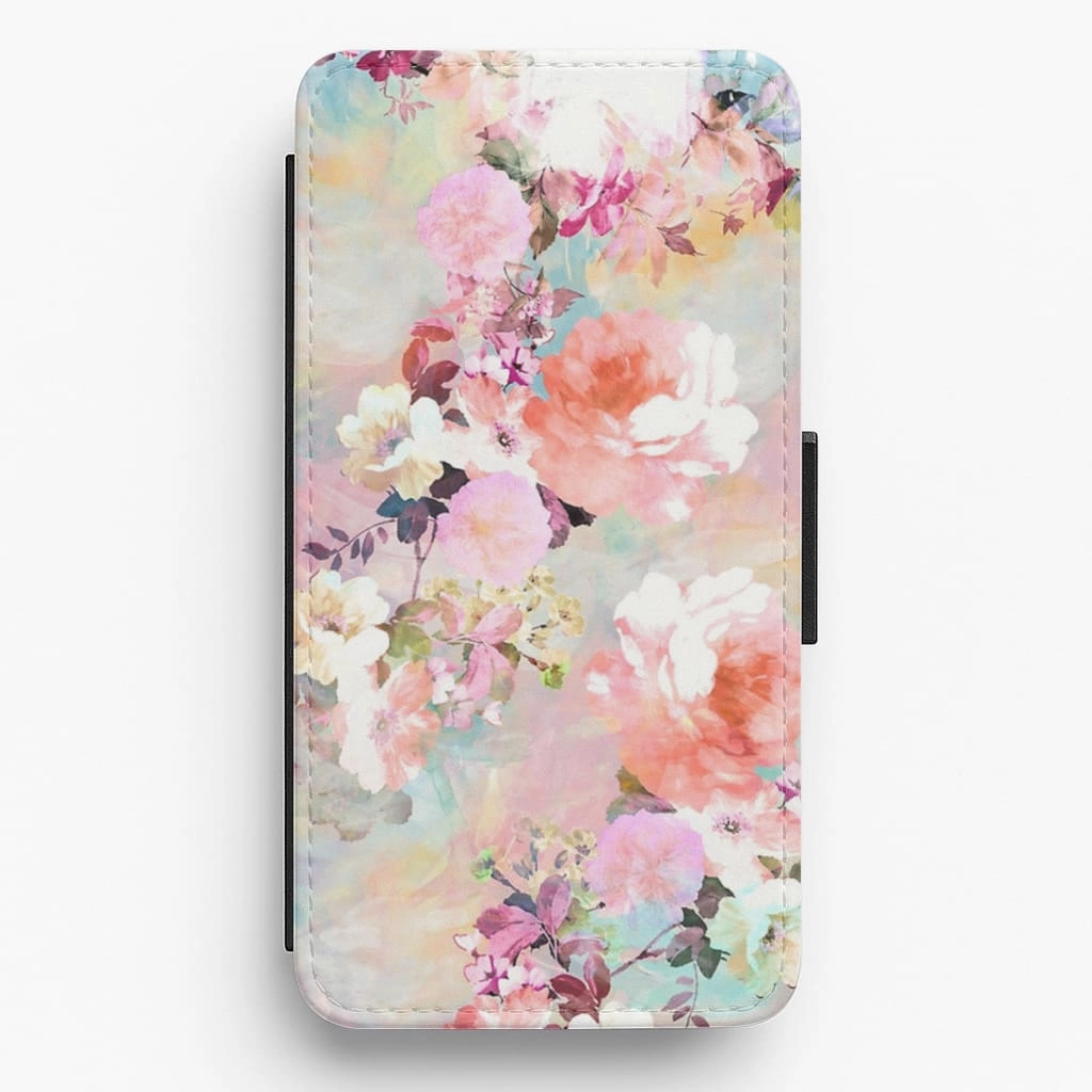 Luxury Appeal Modern Edge Layer Pastel Pink Floral Pattern Flip / Wallet Phone Case