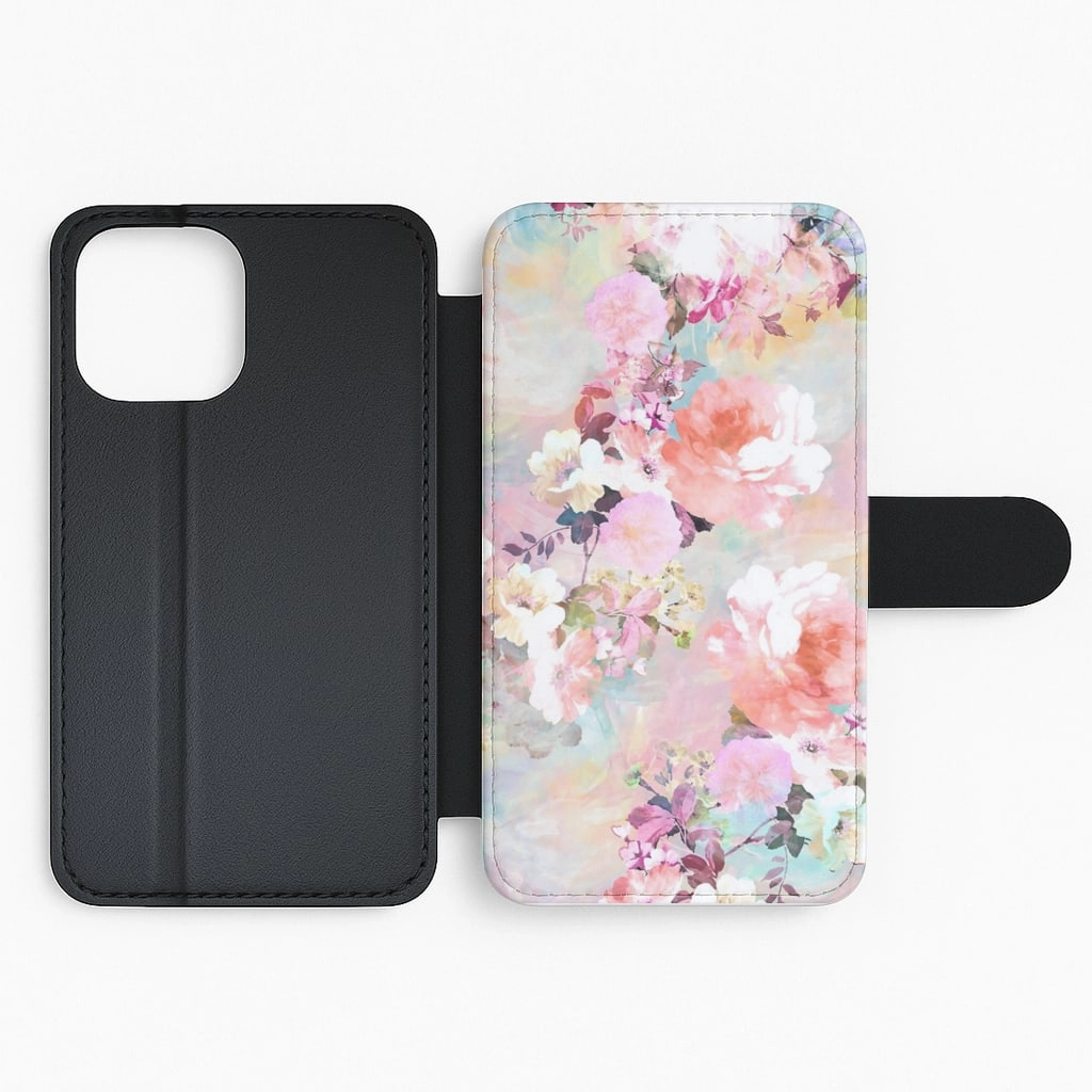 Pastel Pink Floral Pattern Flip / Wallet Phone Case Gloss Layer