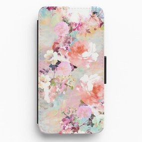 Luxury Appeal Modern Edge Layer Pastel Pink Floral Pattern Flip / Wallet Phone Case