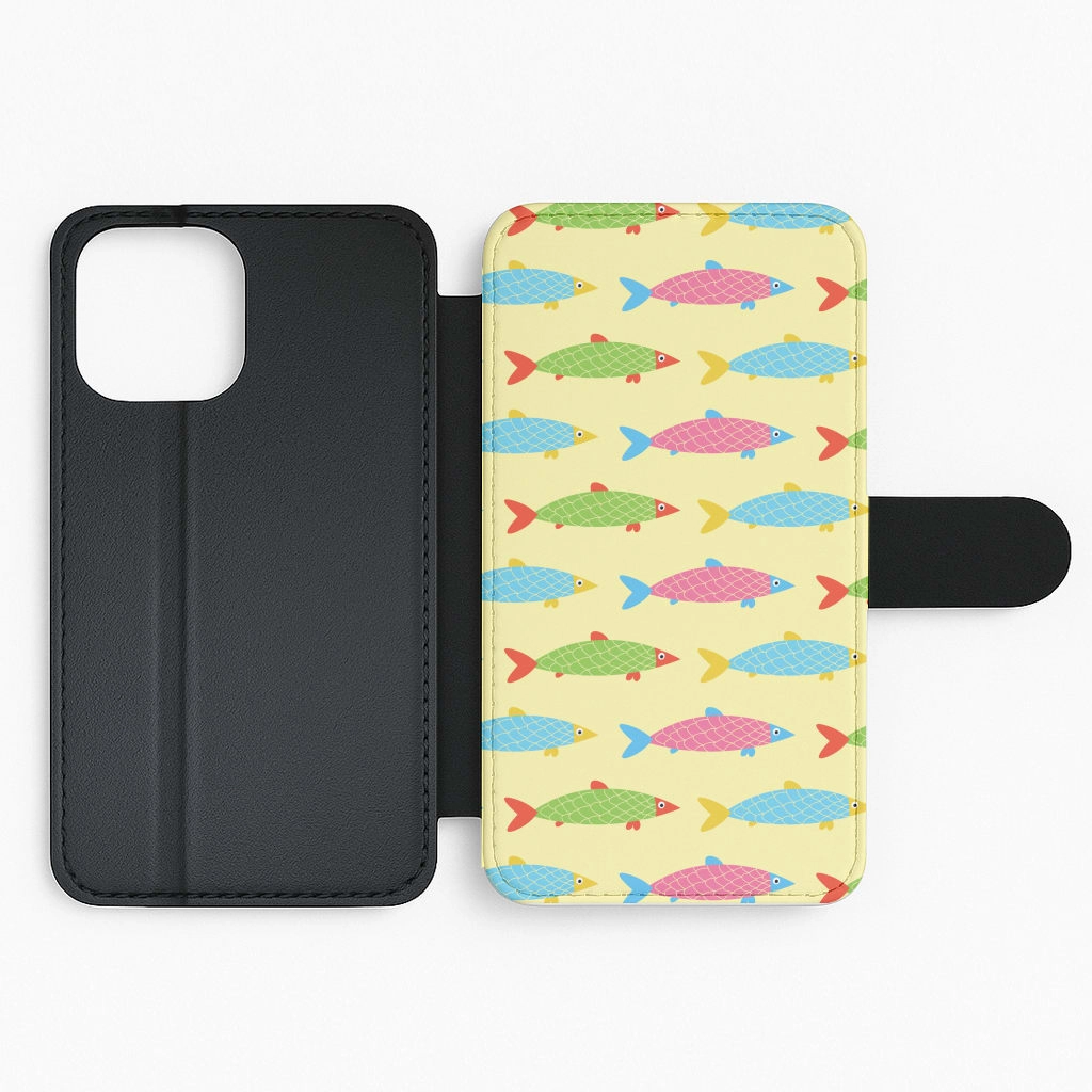 Elegant Texture Colourful Cartoon Fish Pattern Flip / Wallet Phone Case
